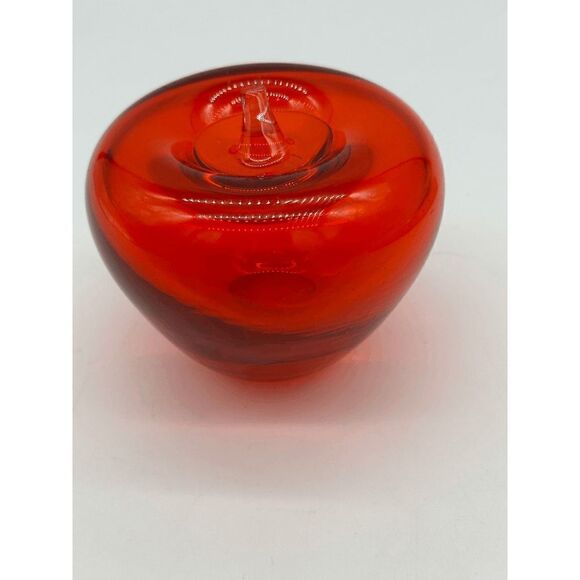 Glass Art Apple Paperweight Hand Blown 3” Clear Red Glass Polished Bottom - Picture 6 of 8